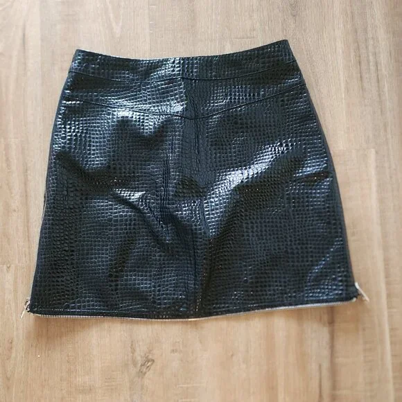 I.AM.GIA. Logan Mini Skirt, Black Faux Croc, Zipper Accent, - Picture 2 of 5